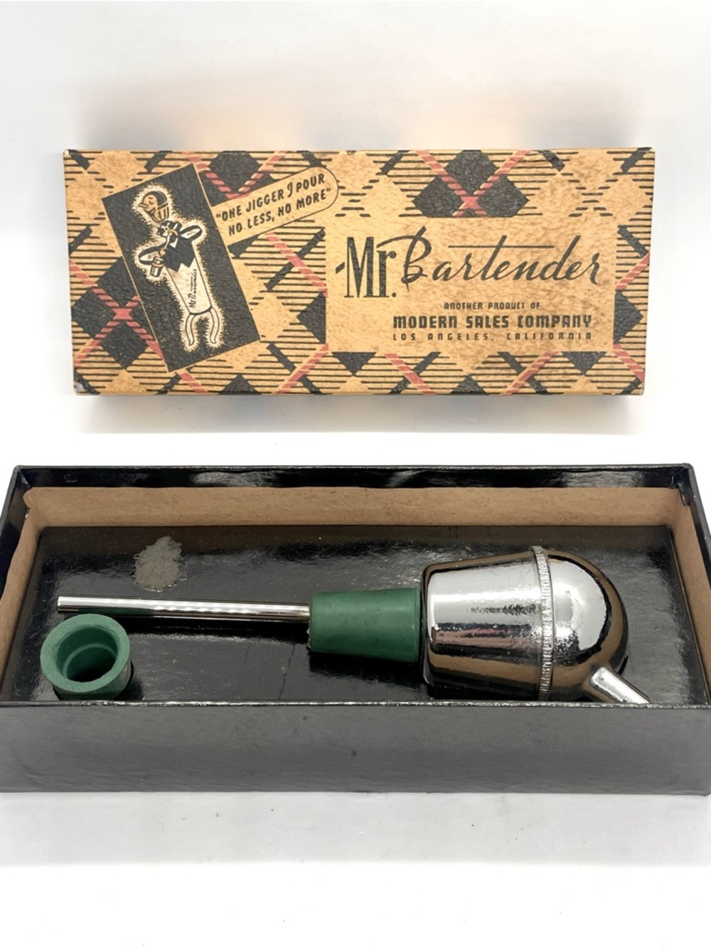 Mr. Bartender Chrome Bottle Top Pourer Jigger Pour Vintage 1950s Stopper